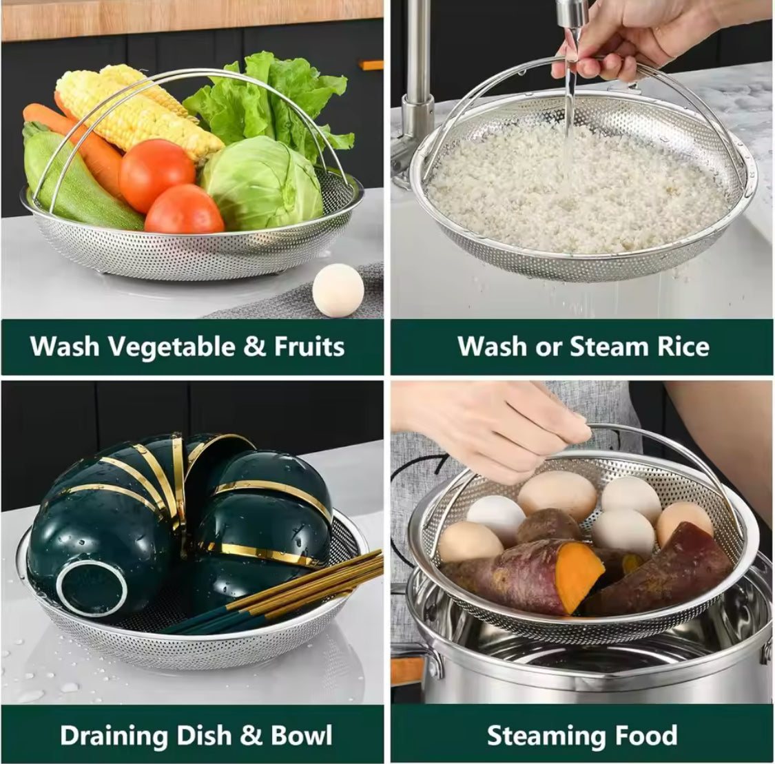 Stainless Steel Food Steamer With Handle, Multifunctional Fruit Washing Strainer With Detachable Stand, Pressure Cooker Steamer Basket, Reusable Kitchen Accessories Stainless Steel Food Steamer With Handle, Multifunctional Fruit Washing Strainer With Detachable Stand, Pressure Cooker Steamer Basket, Reusable Kitchen Accessories
